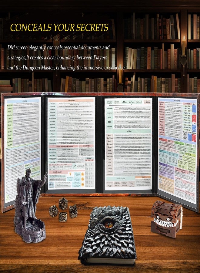 sabermaster DND DM Screen, Dungeons and Dragons Master Screen Leather,4 Wet-Erase Function Pockets,DND Game Accessories for TRPG,with 4 Panels Master Screen Inserts (Screen A) - Image 4